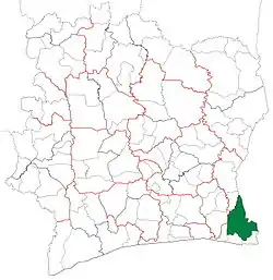 Location in Ivory Coast. Aboisso Department has had these boundaries since 1998.