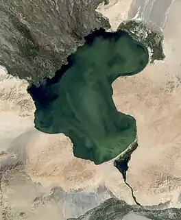 A satellite image of the lake