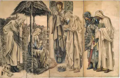 Cartoon of the Adoration of the Magi with figures by Edward Burne-Jones on photographic paper