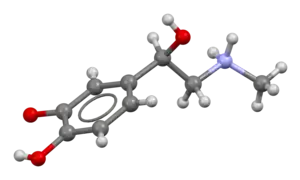 Ball-and-stick model of epinephrine (adrenaline) molecule