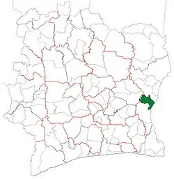 Location in Ivory Coast. Agnibilékrou Department has retained the same boundaries since its creation in 1995.