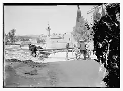 Water pipes being carried in Jerusalem for the Ein Farah Waterworks 1926