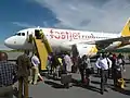 The FastJet airline's Airbus A319 disembarking passengers at the Mwanza Airport after arrival from Dar es Salaam.