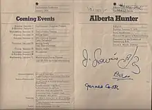 Program guide for Alberta Hunter's January 7, 1979 performance at the Baird Auditorium.