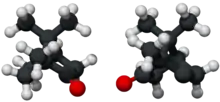 Ball and stick model of camphor (both enantiomers).