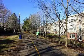 A rail trail in an burban area