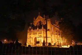 The Gothic Revival style All Saints Cathedral, Allahabad illuminated at night.