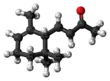 Ball-and-stick model of the alpha-ionone molecule