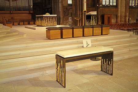 The modern furnishings in the choir by Mattia Bonetti