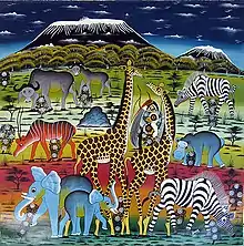 Image 28Tingatinga is one of the most widely represented forms of paintings in Tanzania, Kenya and neighbouring countries (from Culture of Africa)