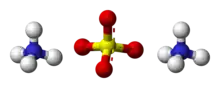 Ball-and-stick model of two ammonium cations and one sulfate anion