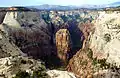 Cathedral (left) from south. Angels Landing centered.