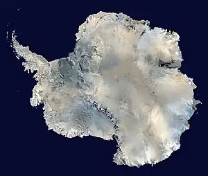 Image 5AntarcticaPhoto credit: NASAAntarctica, the continent surrounding the Earth's South Pole, is the coldest place on earth and is almost entirely covered by ice. Antarctica was discovered in late January 1820.  Too cold and dry to support virtually any vascular plants, Antartica's flora presently consists of around 250 lichens, 100 mosses, 25-30 liverworts, and around 700 terrestrial and aquatic algal species.More selected pictures