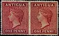 1867 one penny vermillion stamps of Antigua error imperforate between from the Toeg collection.