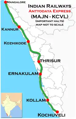 Antyodaya Express (Kochuveli–Mangalore) route map