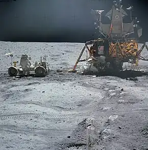 Image 12Apollo 16 LEM Orion, the Lunar Roving Vehicle and astronaut John Young (1972) (from Space exploration)