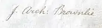 Signature of John Archibald Brownlie of Monkcastle purchased the Chapelton estate on 21 November 1888 from John Cunningham, Ironmaster, Barrhead.