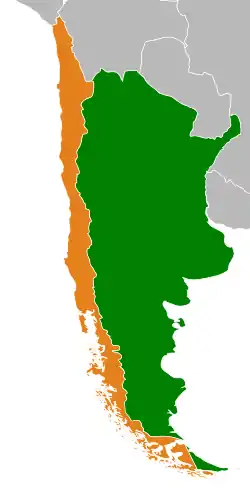 Location of Argentina (green) and Chile (orange)