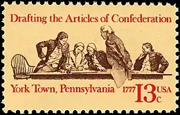 Historical 13-cent postage stamp commemorating the Articles of Confederation 200th anniversary