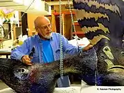 Artist Ed Mack working on his Pteranodon sternbergi.