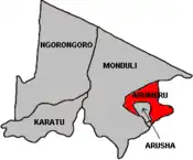 Map of Arusha Region's districts with Arumeru highlighted