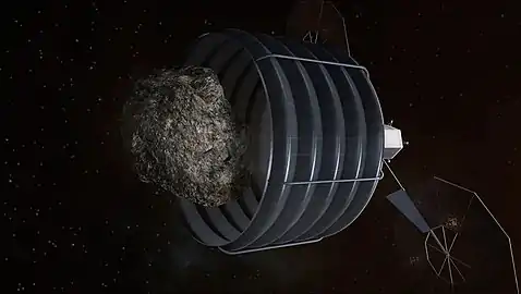 The 'Option A' was to deploy a container large enough to capture a free-flying asteroid up to 8 m (26 ft) in diameter.