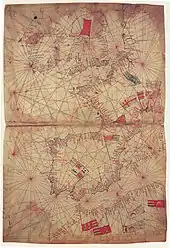 Atlantic map, sheet from Vesconte's c.1325 atlas for Marino Sanuto's Liber Secretum (British Library)