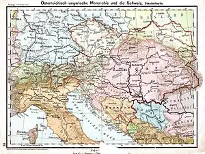 The internal divisions of Austria and Hungary are shown as well