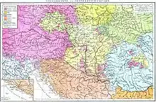 Ethnic Germans living in Austria-Hungary and neighbouring countries (marked in pink), as per the Austro-Hungarian census of 1880