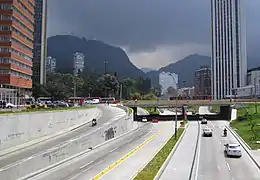 Hotel Tequendama to the left, Avenida Calle 26 and Monserrate in the background