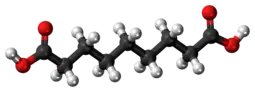 Ball-and-stick model of the azelaic acid molecule