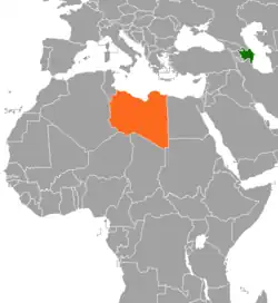 Map indicating locations of Azerbaijan and Libya