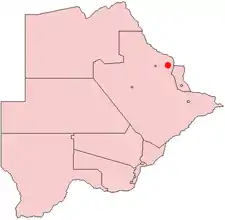 Location of Tutume in Botswana