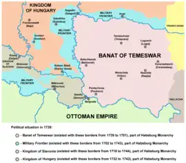 Map of Military Frontier sections in Syrmia, Bačka, and Pomorišje in 1718–44