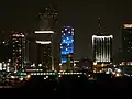 Tower lit blue and decorated with snowflake lights for Christmas Seasons before 2010