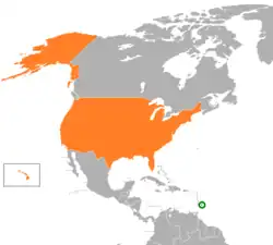 Map indicating locations of Barbados and United States