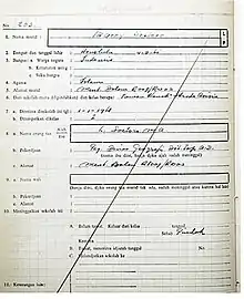 Scan of Obama's elementary school record, where he is wrongly recorded as Indonesian and Muslim.