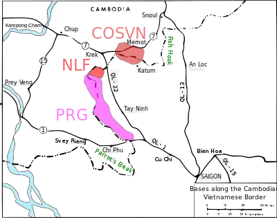 Map showing army bases along the Vietnamese Cambodian border