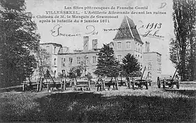 German artillery in front of the ruins of castle of Villersexel