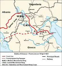 A map depicting the movement of defensive lines throughout a battle