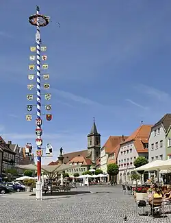 Market square with the Church of the Assumption of the Virgin Mary in the background