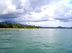 View of ocean and beach from a boardwalk in Punta Santiago