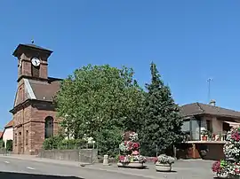 The church of Sainte-Suzanne, viewed from the road in Bessoncourt