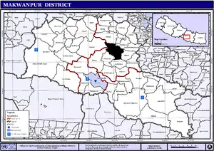 Map of the Makwanpur showing Bhimphedi in black