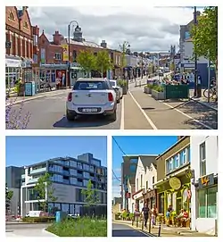 Clockwise from top: Blackrock Main Street, George's Avenue in Blackrock, the Frascati shopping centre