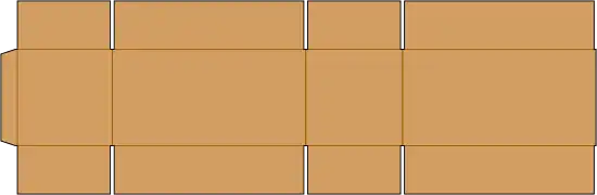 RSC blank showing score lines, slots, and manufacturer's joint at the leftmost edge