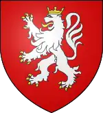 A red shield with a white lion rampant