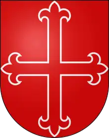 1212 AD Shield of the House of Medrano in Navarre "Gules field, Calatrava cross fleurdelisé and voided argent."