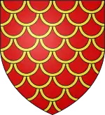 Gules, papelonné or