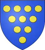 10 bezants (roundels or)—Azure, ten bezants in pile; D'azur à dix besants d'or posés 4, 3, 2, 1— Jean IV de Rieux, France